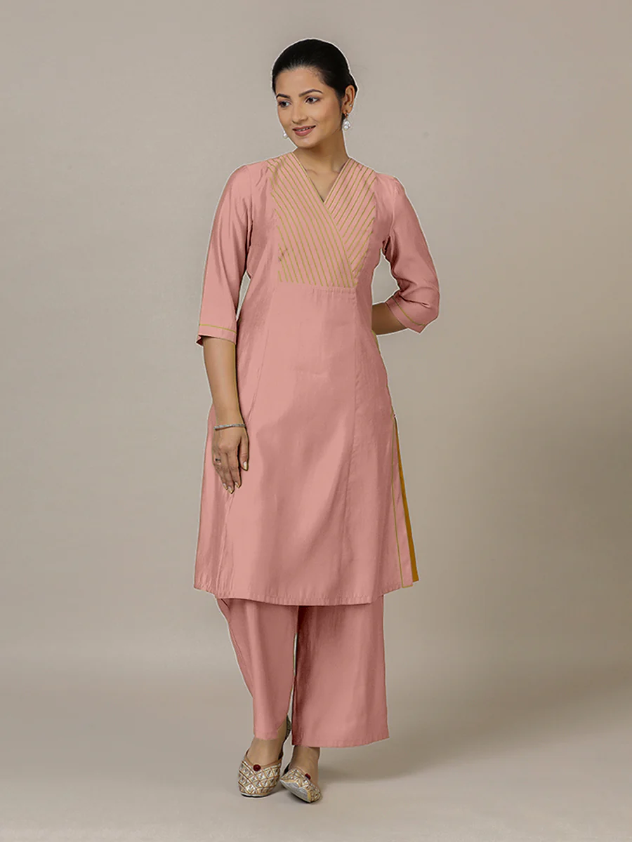 Piya x Rozaana | A Line Kurta in Sea Pink with Thread Work | Coords or Only Kurta - Image 8