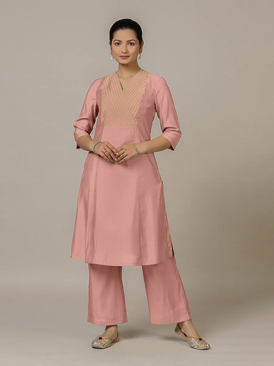 Piya x Rozaana | A Line Kurta in Sea Pink with Thread Work | Coords or Only Kurta - Image 9