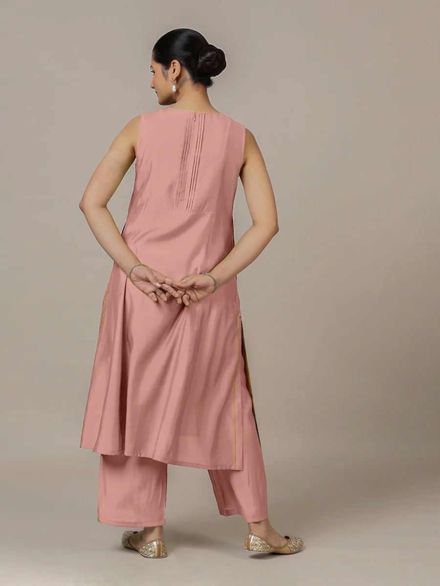 Sameera x Rozaana | A Line Kurta in Sea Pink with Thread Work | Coords or Only Kurta - Image 2