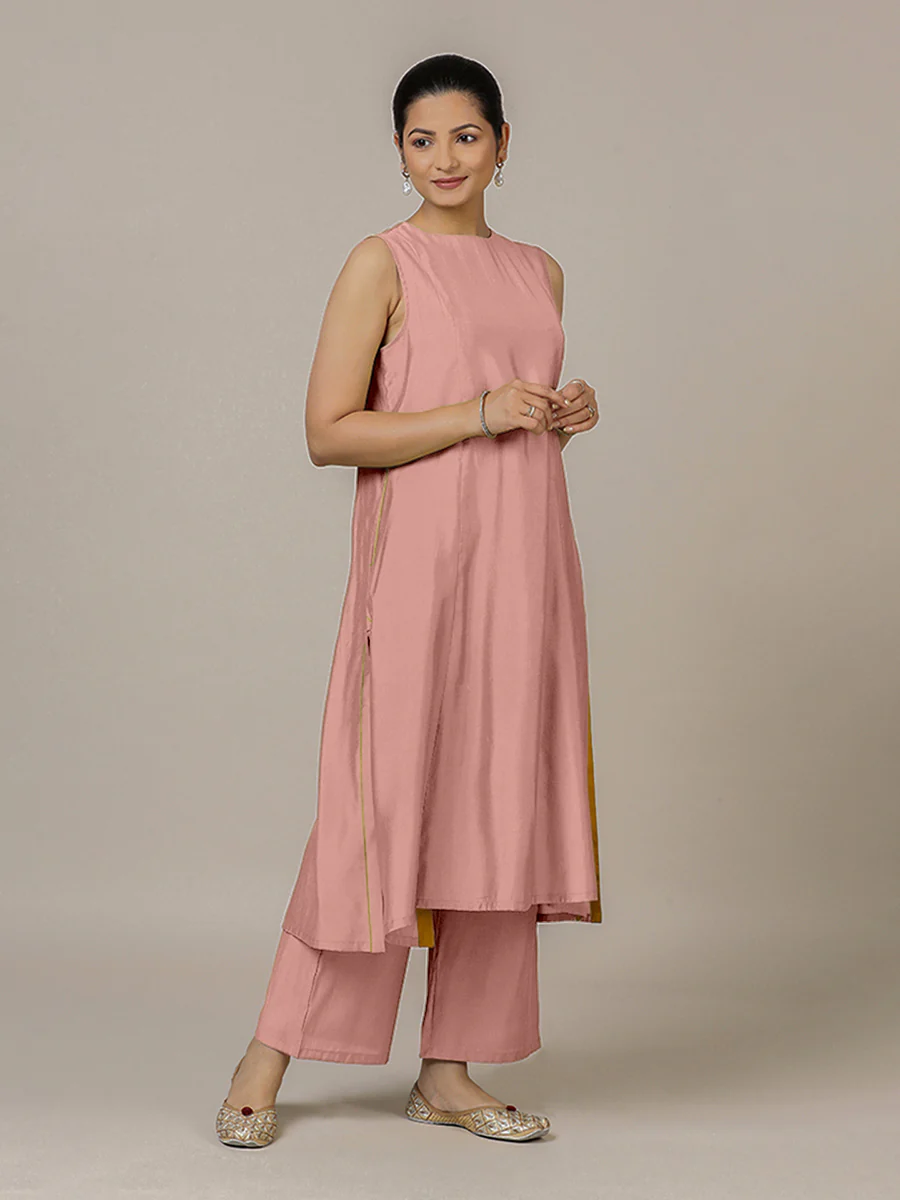 Sameera x Rozaana | A Line Kurta in Sea Pink with Thread Work | Coords or Only Kurta - Image 5