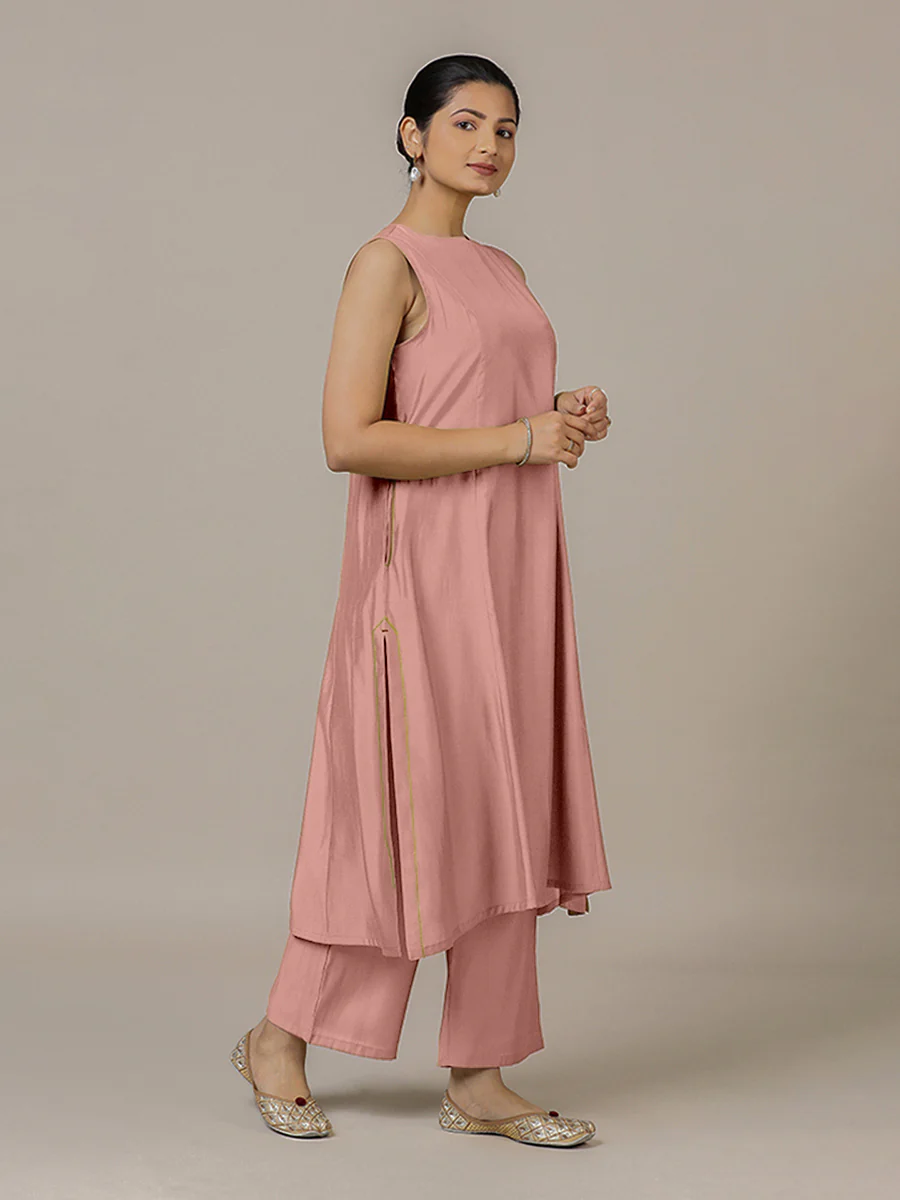Sameera x Rozaana | A Line Kurta in Sea Pink with Thread Work | Coords or Only Kurta - Image 7