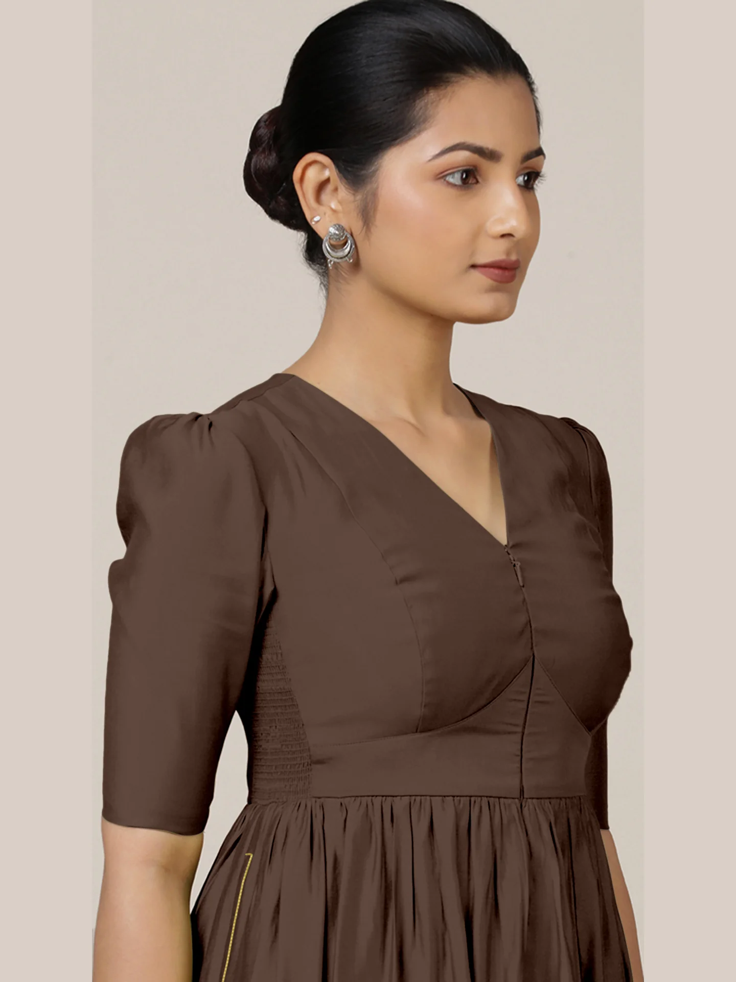 Faiza x Rozaana | A Line Kurta in Walnut Brown with Thread Work | Coords or Only Kurta - Image 3