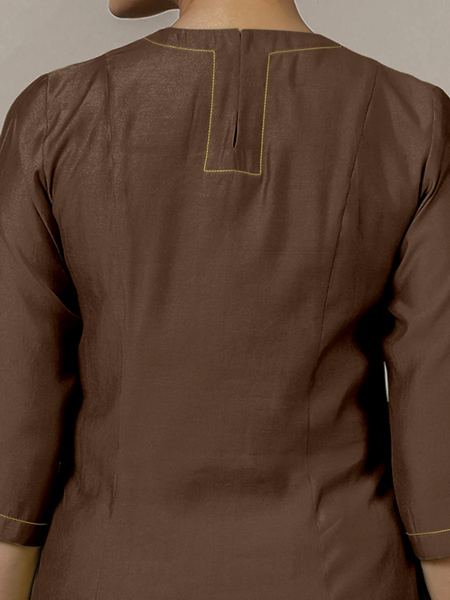 Piya x Rozaana | A Line Kurta in Walnut Brown with Thread Work | Coords or Only Kurta - Image 4