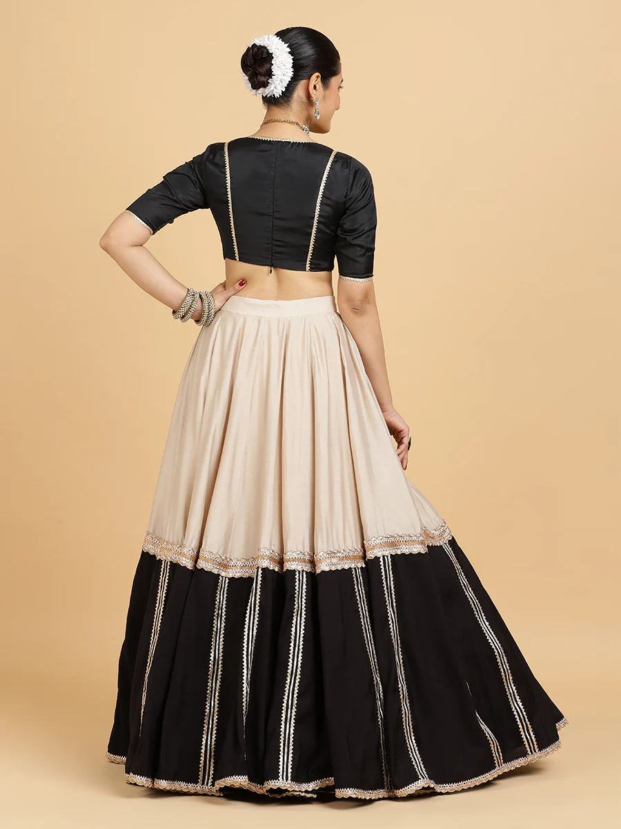 Mastani Zeenat 4-Pc Lehenga Set x Tyohaar | Grey Black Colour Blocked Lehenga, Charcoal Black Blouse with Sunheri Gold Dupatta and Cancan Skirt - Image 12
