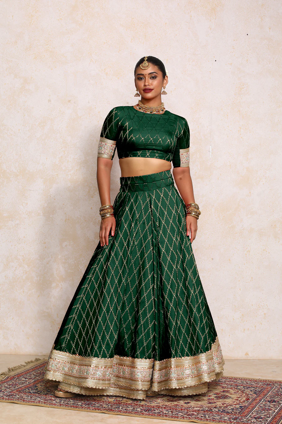 Hoor x Tyohaar | Dark Green Vine Mesh Brocade FlareFit™ Lehenga Set with Dupatta - Image 10