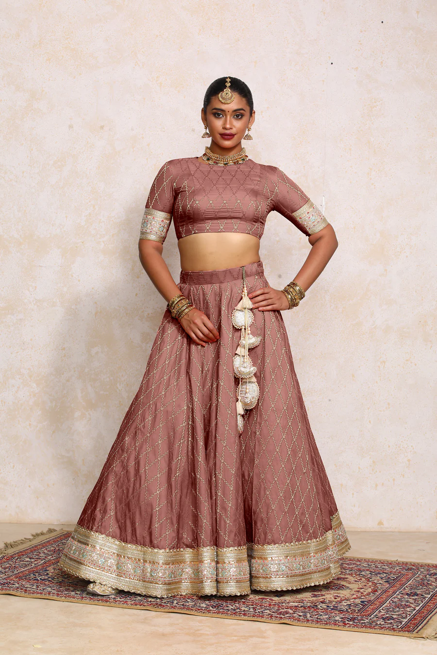Hoor x Tyohaar | Dusky Mauve Vine Mesh Brocade FlareFit™ Lehenga Set with Dupatta - Image 13