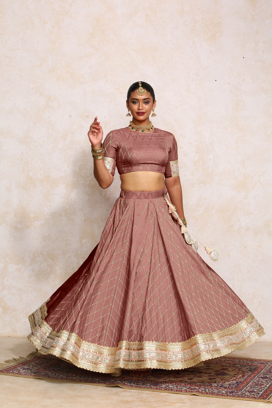 Hoor x Tyohaar | Dusky Mauve Vine Mesh Brocade FlareFit™ Lehenga Set with Dupatta - Image 2