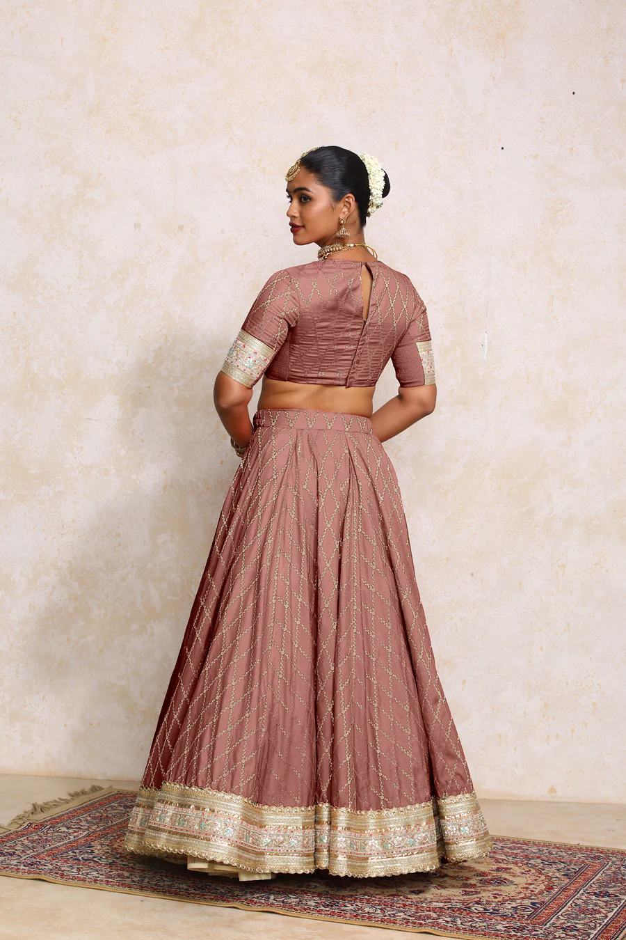 Hoor x Tyohaar | Dusky Mauve Vine Mesh Brocade FlareFit™ Lehenga Set with Dupatta - Image 3