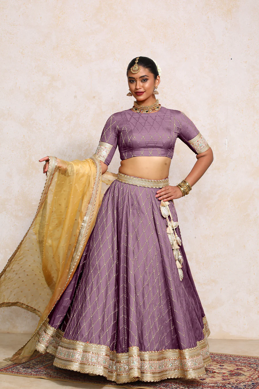 Hoor x Tyohaar | Moonlit Lavender Vine Mesh Brocade FlareFit™ Lehenga Set with Dupatta