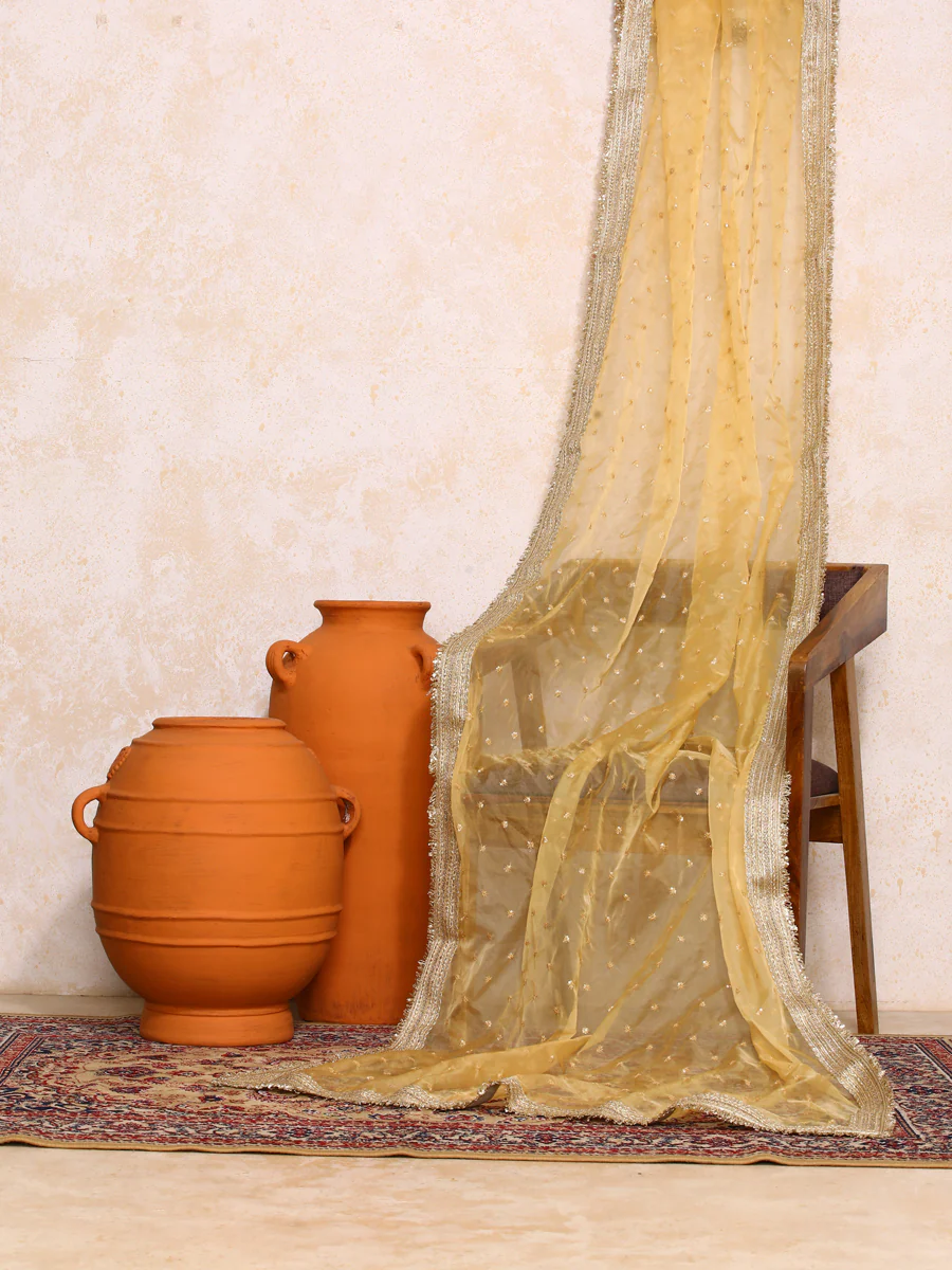 Jashn x Tyohaar | Sequined Gold Organza Dupatta - Image 6