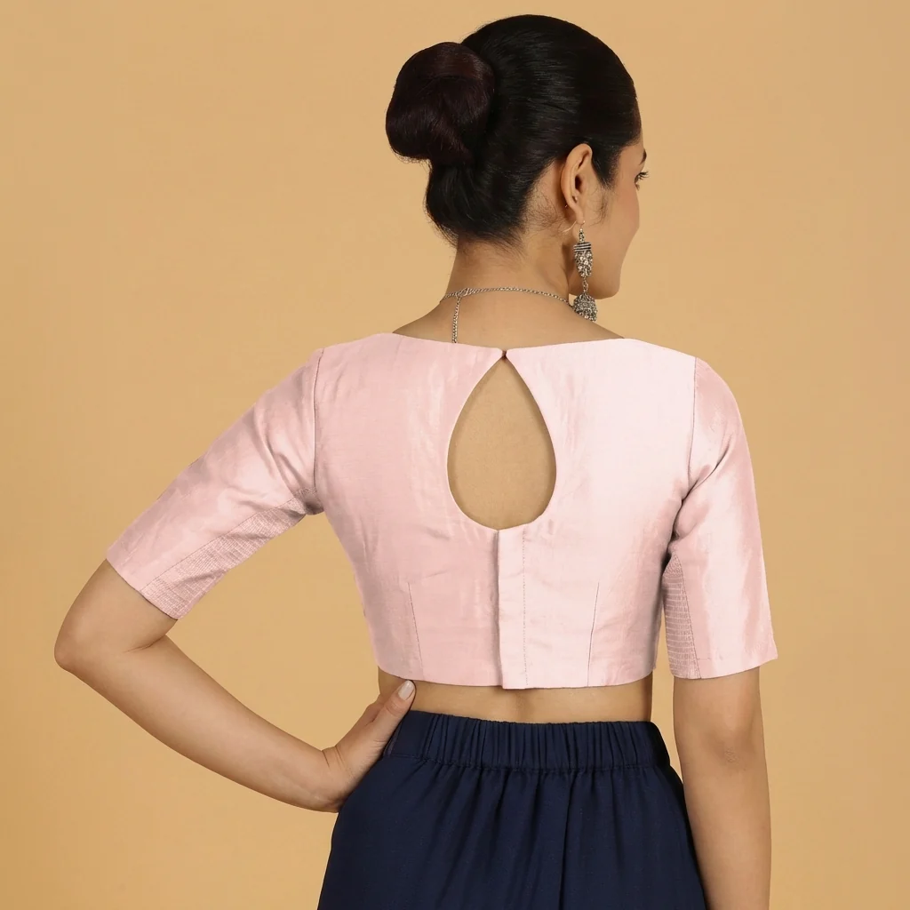 Jigyasa x Tyohaar | Elbow Sleeves Baby Pink Chanderi Saree Blouse - Image 2
