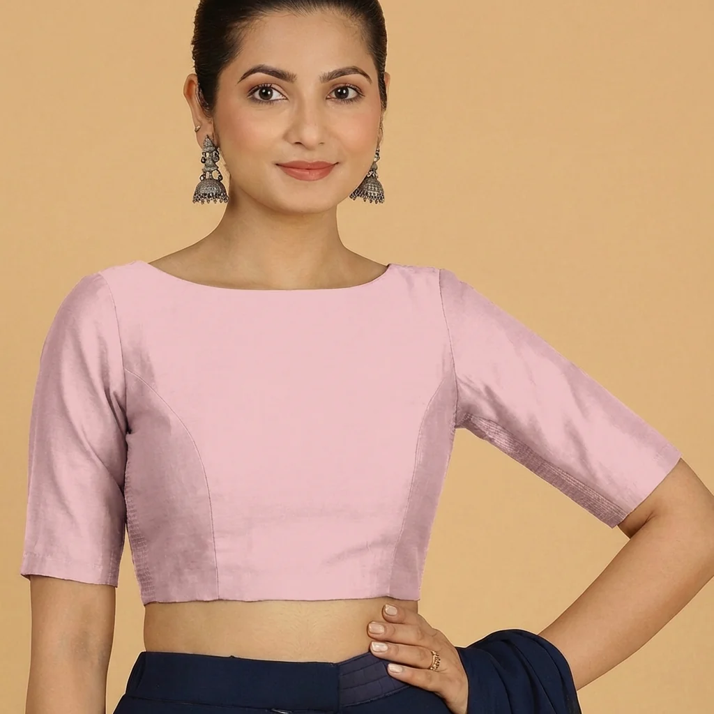 Jigyasa x Tyohaar | Elbow Sleeves Lavender Chanderi Saree Blouse
