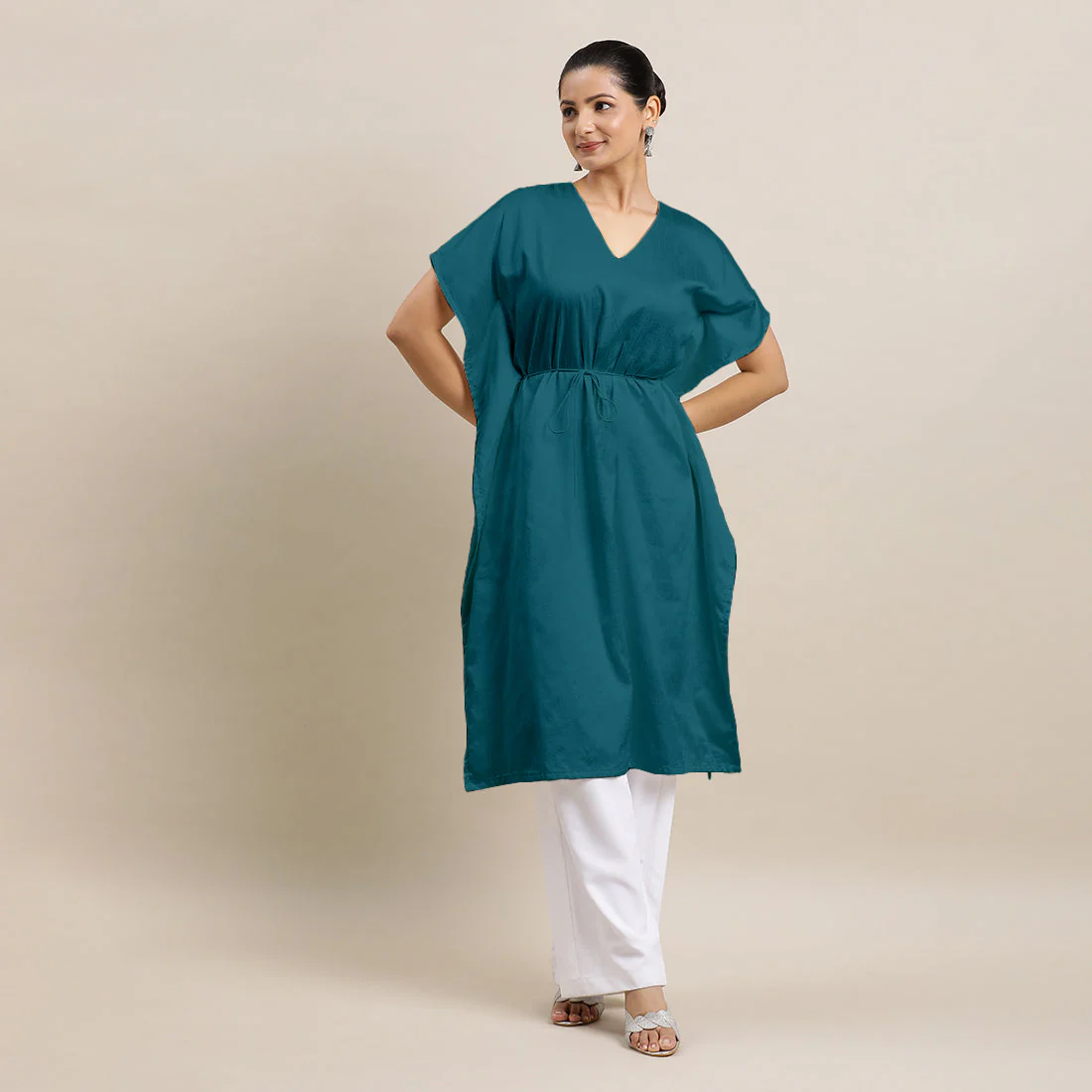Siya x Rozaana | Kaftan Kurta in Crystal Teal with Thread Work | Coords or Only Kurta
