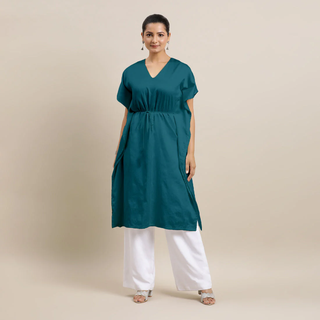 Siya x Rozaana | Kaftan Kurta in Crystal Teal with Thread Work | Coords or Only Kurta - Image 5