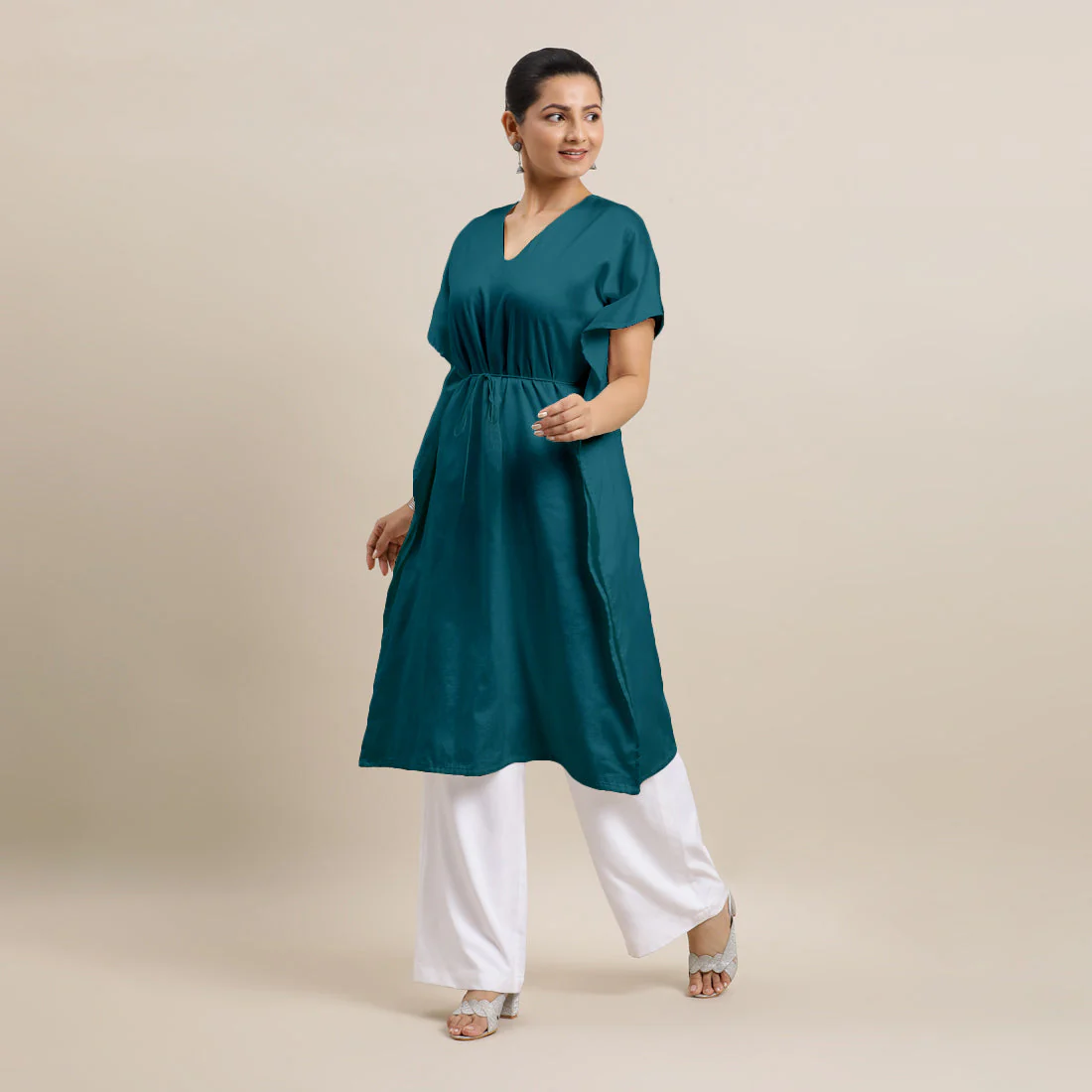 Siya x Rozaana | Kaftan Kurta in Crystal Teal with Thread Work | Coords or Only Kurta - Image 6
