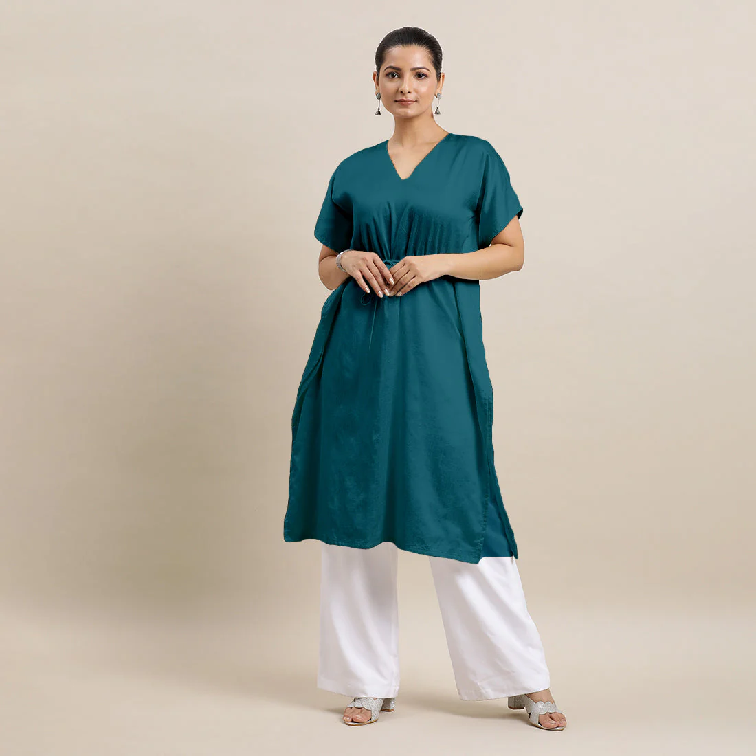 Siya x Rozaana | Kaftan Kurta in Crystal Teal with Thread Work | Coords or Only Kurta - Image 7