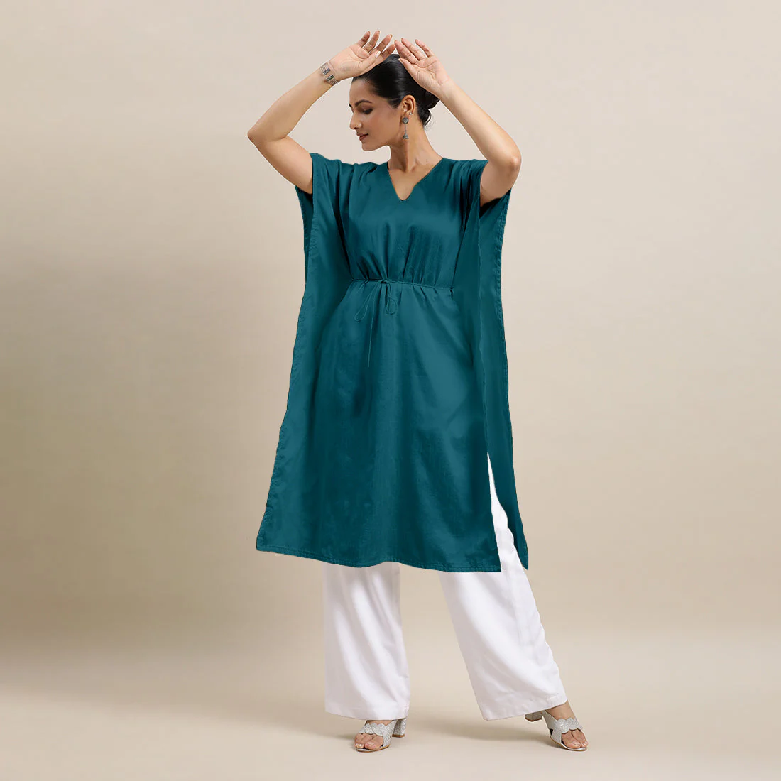 Siya x Rozaana | Kaftan Kurta in Crystal Teal with Thread Work | Coords or Only Kurta - Image 8