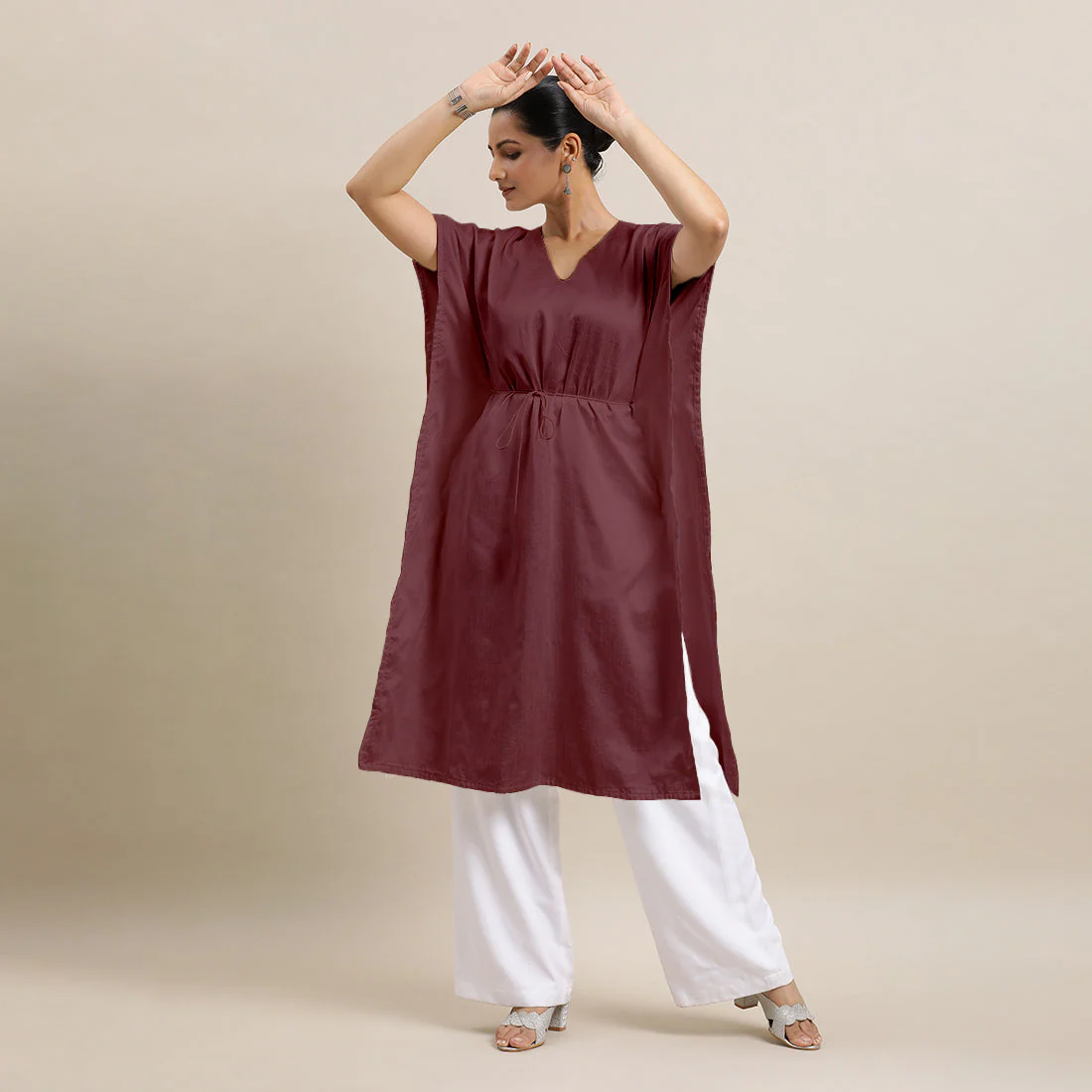 Siya x Rozaana | Kaftan Kurta in Deep Maroon with Thread Work | Coords or Only Kurta - Image 8