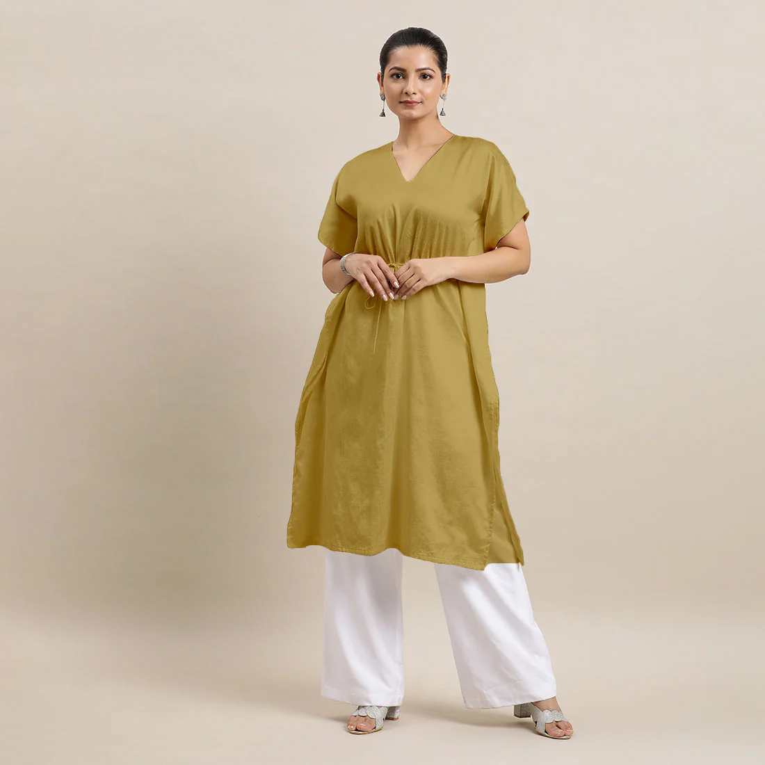Siya x Rozaana | Kaftan Kurta in Dijon Mustard with Thread Work | Coords or Only Kurta - Image 7