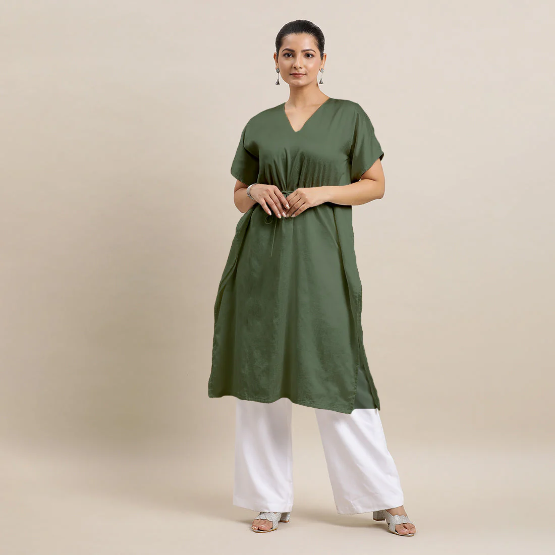 Siya x Rozaana | Kaftan Kurta in Hunter Green with Thread Work | Coords or Only Kurta