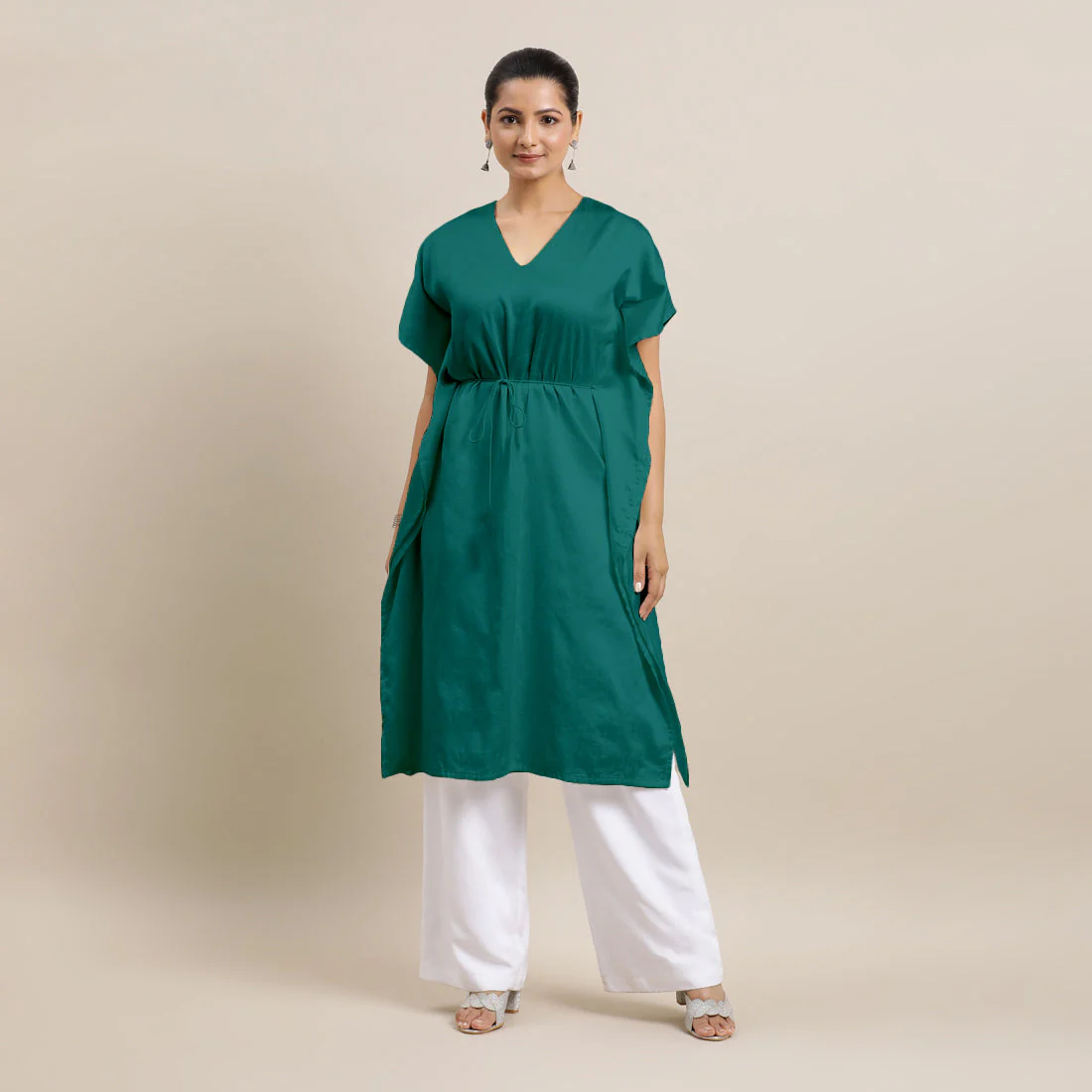 Siya x Rozaana | Kaftan Kurta in Peacock Green with Thread Work | Coords or Only Kurta - Image 3