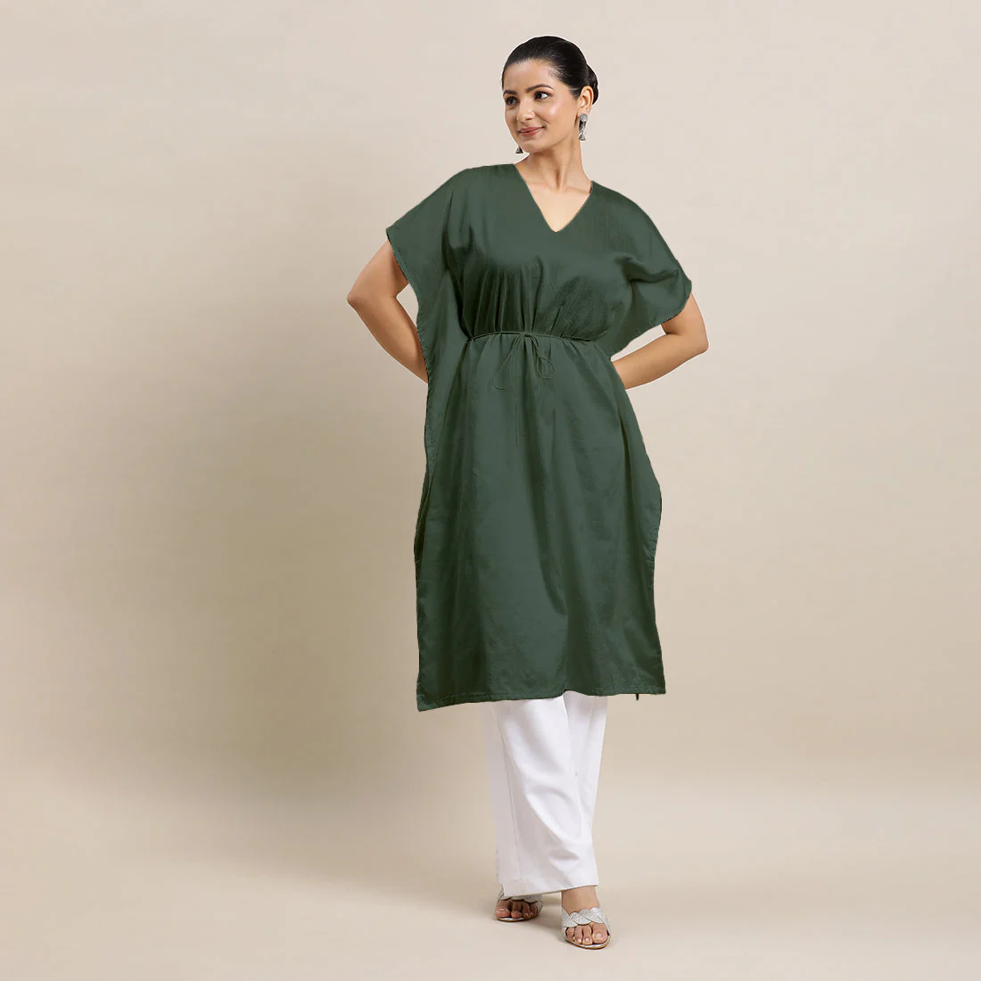 Siya x Rozaana | Kaftan Kurta in Pine Green with Thread Work | Coords or Only Kurta