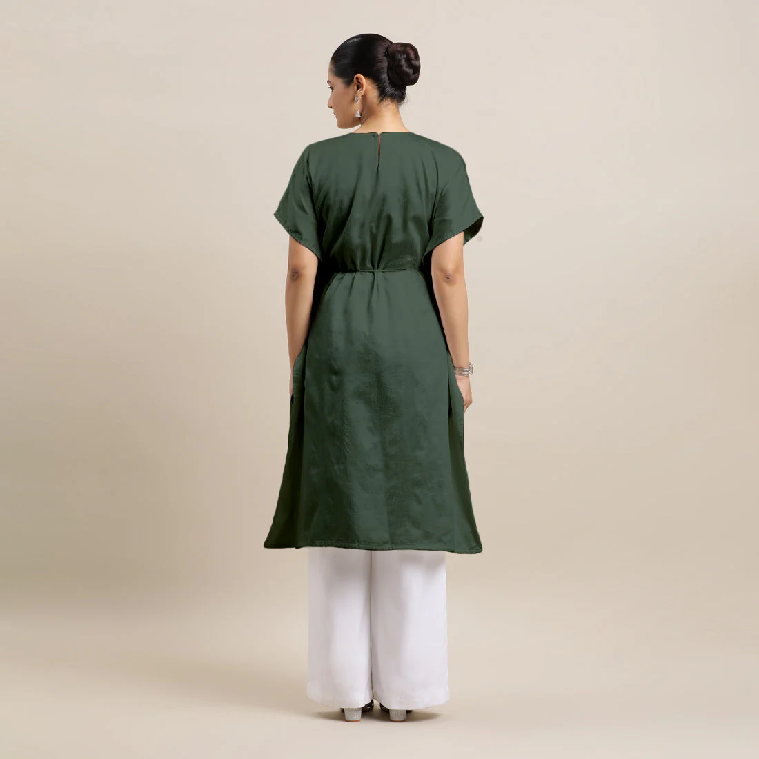 Siya x Rozaana | Kaftan Kurta in Pine Green with Thread Work | Coords or Only Kurta - Image 5