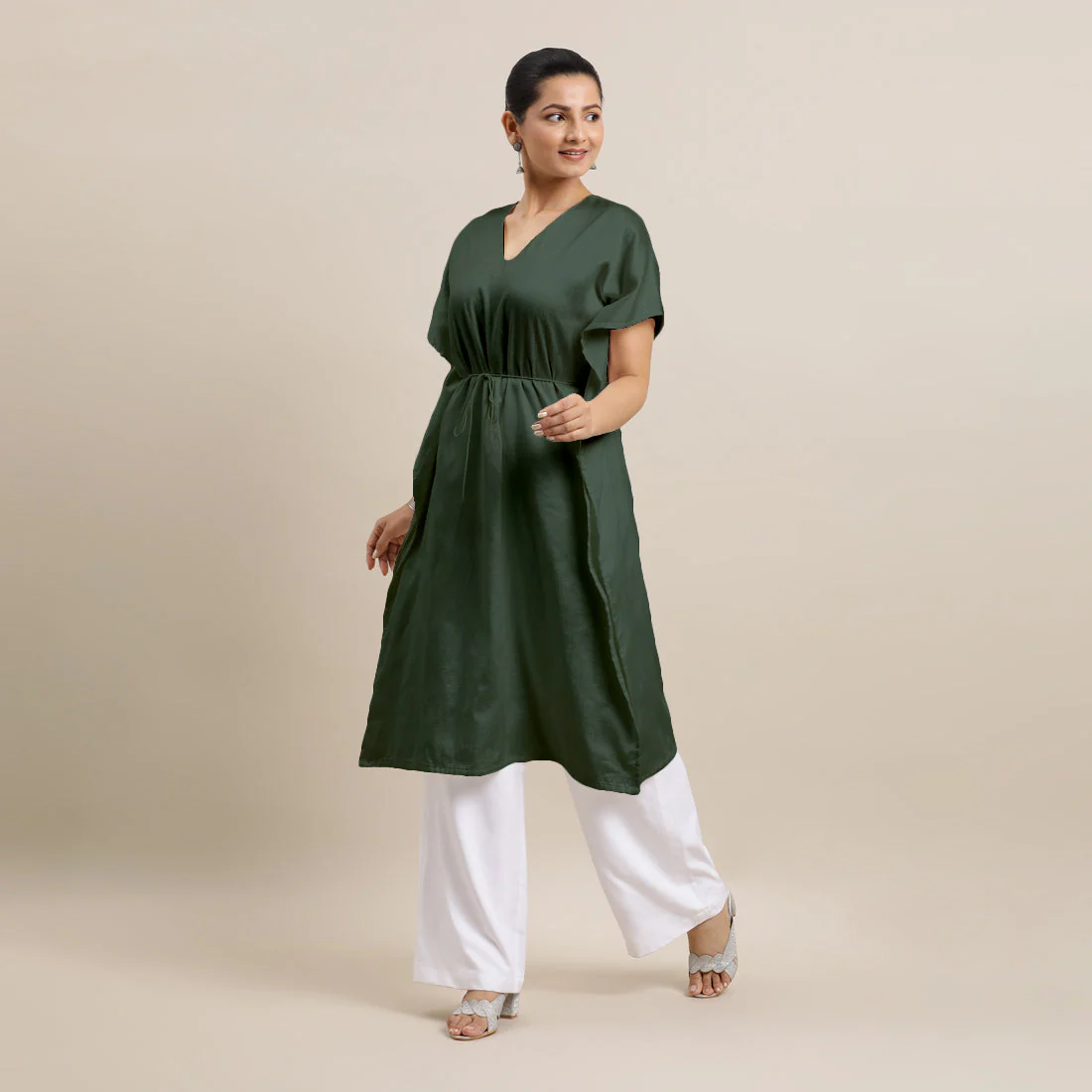 Siya x Rozaana | Kaftan Kurta in Pine Green with Thread Work | Coords or Only Kurta - Image 6