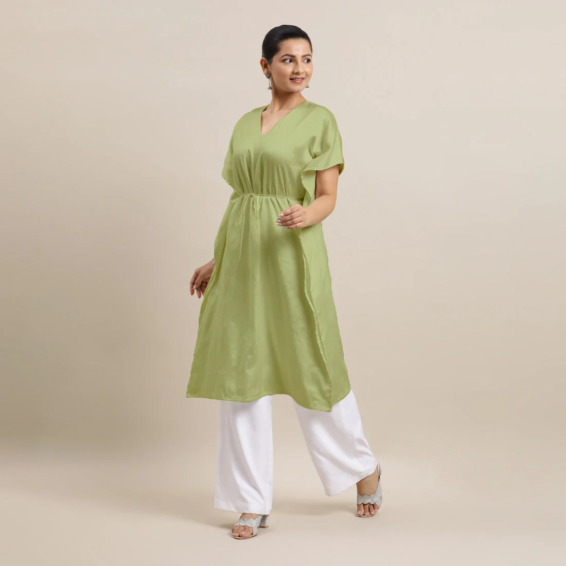 Siya x Rozaana | Kaftan Kurta in Pista Green with Thread Work | Coords or Only Kurta