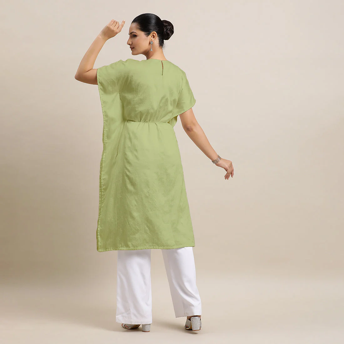Siya x Rozaana | Kaftan Kurta in Pista Green with Thread Work | Coords or Only Kurta - Image 2