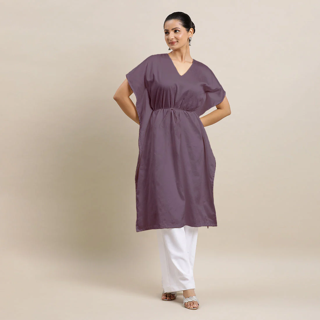 Siya x Rozaana | Kaftan Kurta in Purple Mauve with Thread Work | Coords or Only Kurta - Image 4