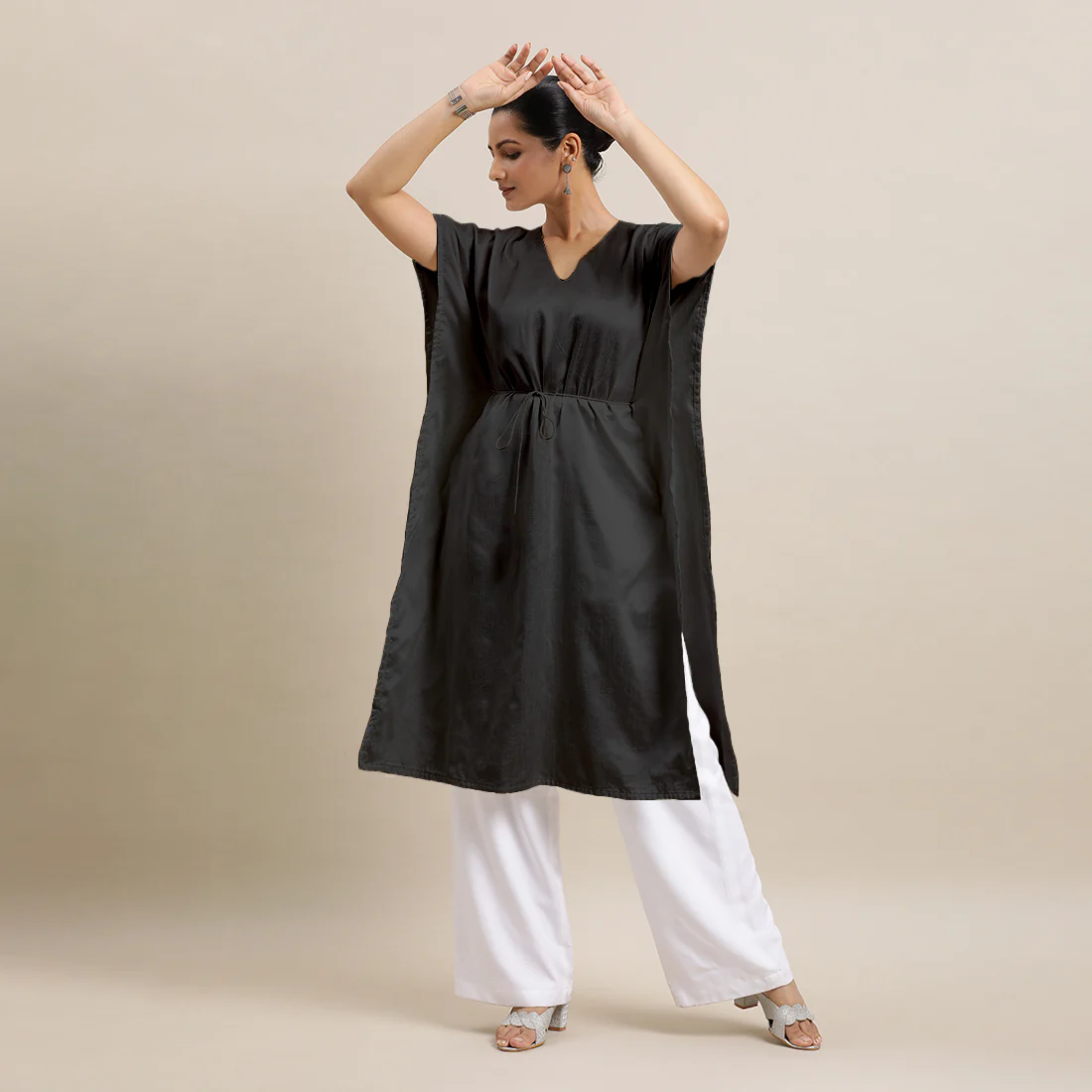 Siya x Rozaana | Kaftan Kurta in Raven Black with Thread Work | Coords or Only Kurta