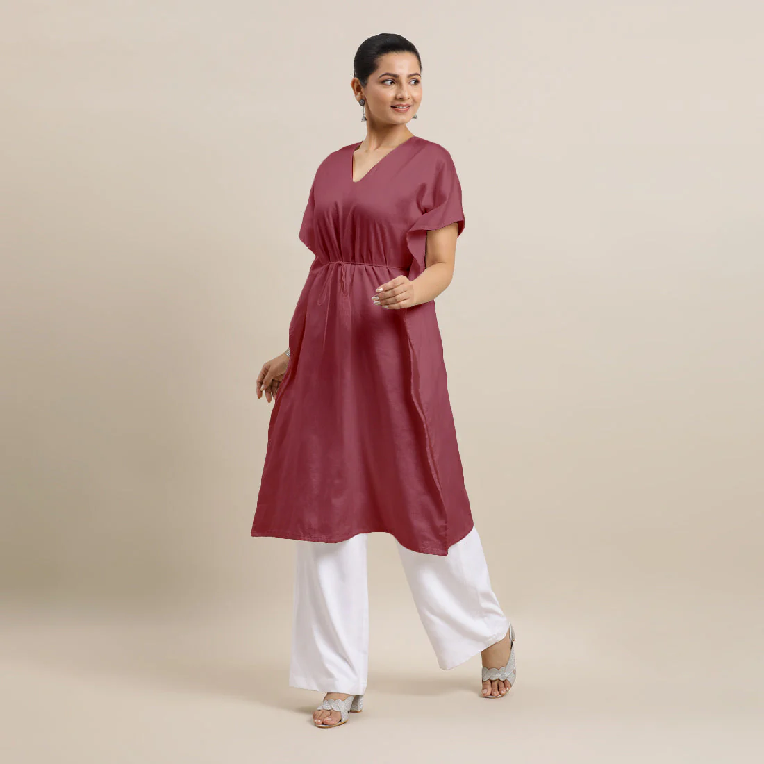 Siya x Rozaana | Kaftan Kurta in Rose Pink with Thread Work | Coords or Only Kurta - Image 7