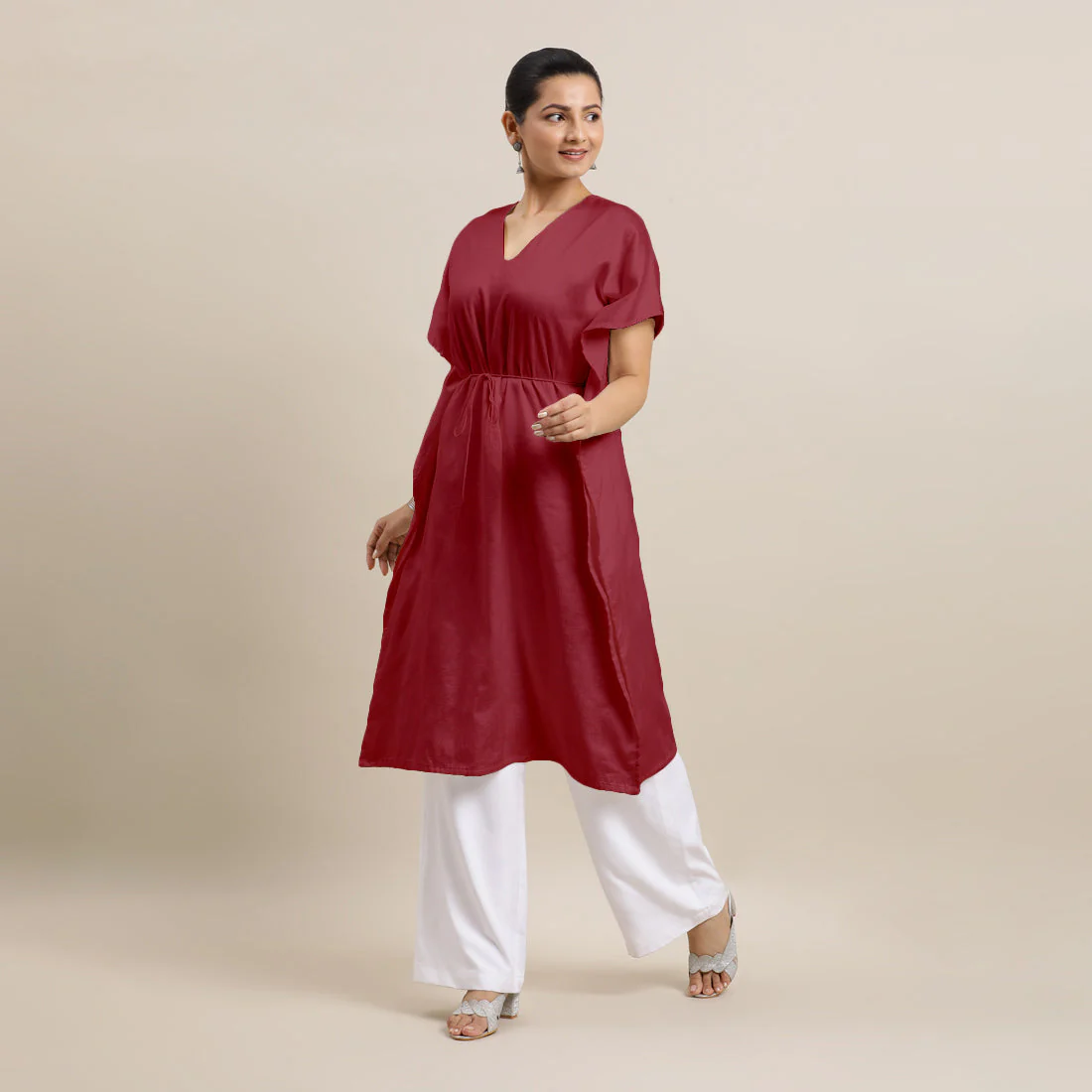 Siya x Rozaana | Kaftan Kurta in Scarlet Red with Thread Work | Coords or Only Kurta - Image 7