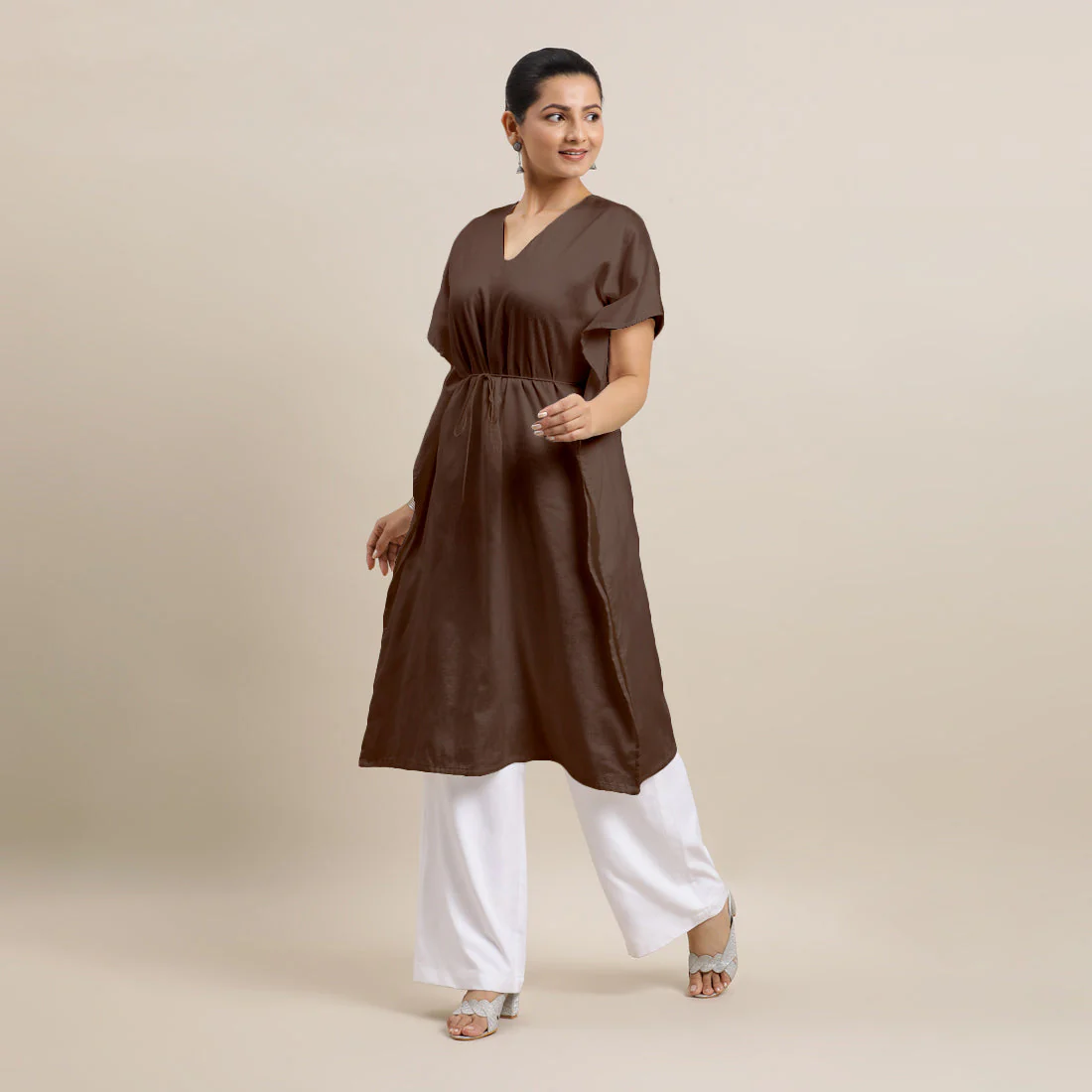 Siya x Rozaana | Kaftan Kurta in Walnut Brown with Thread Work | Coords or Only Kurta