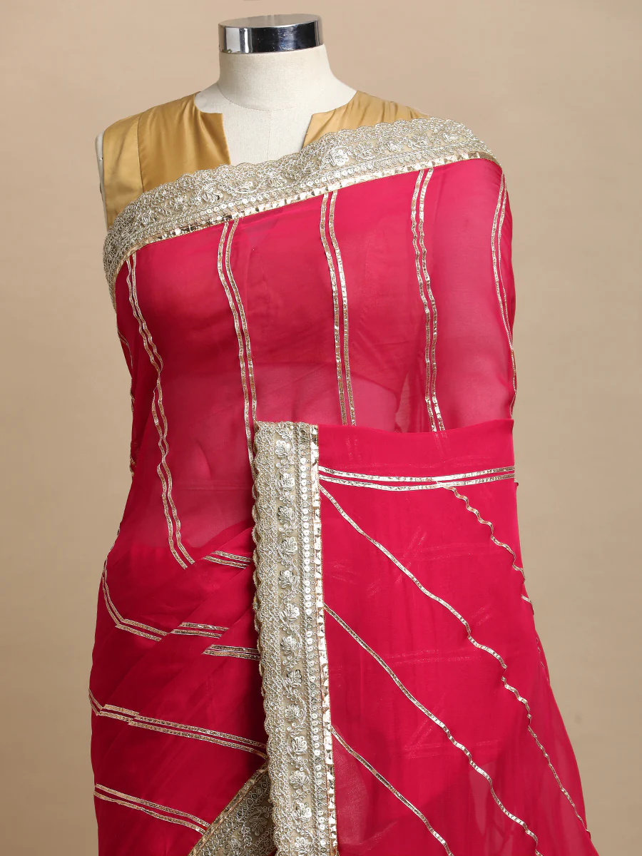 Kalindi x Tyohaar | Pink Rush Viscose Organza Saree With Handcrafted Geometric Gota Work - Image 5