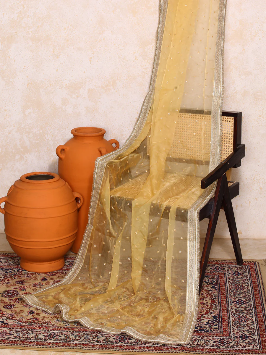 Kanira x Tyohaar | Sequined Gold Organza Dupatta - Image 3