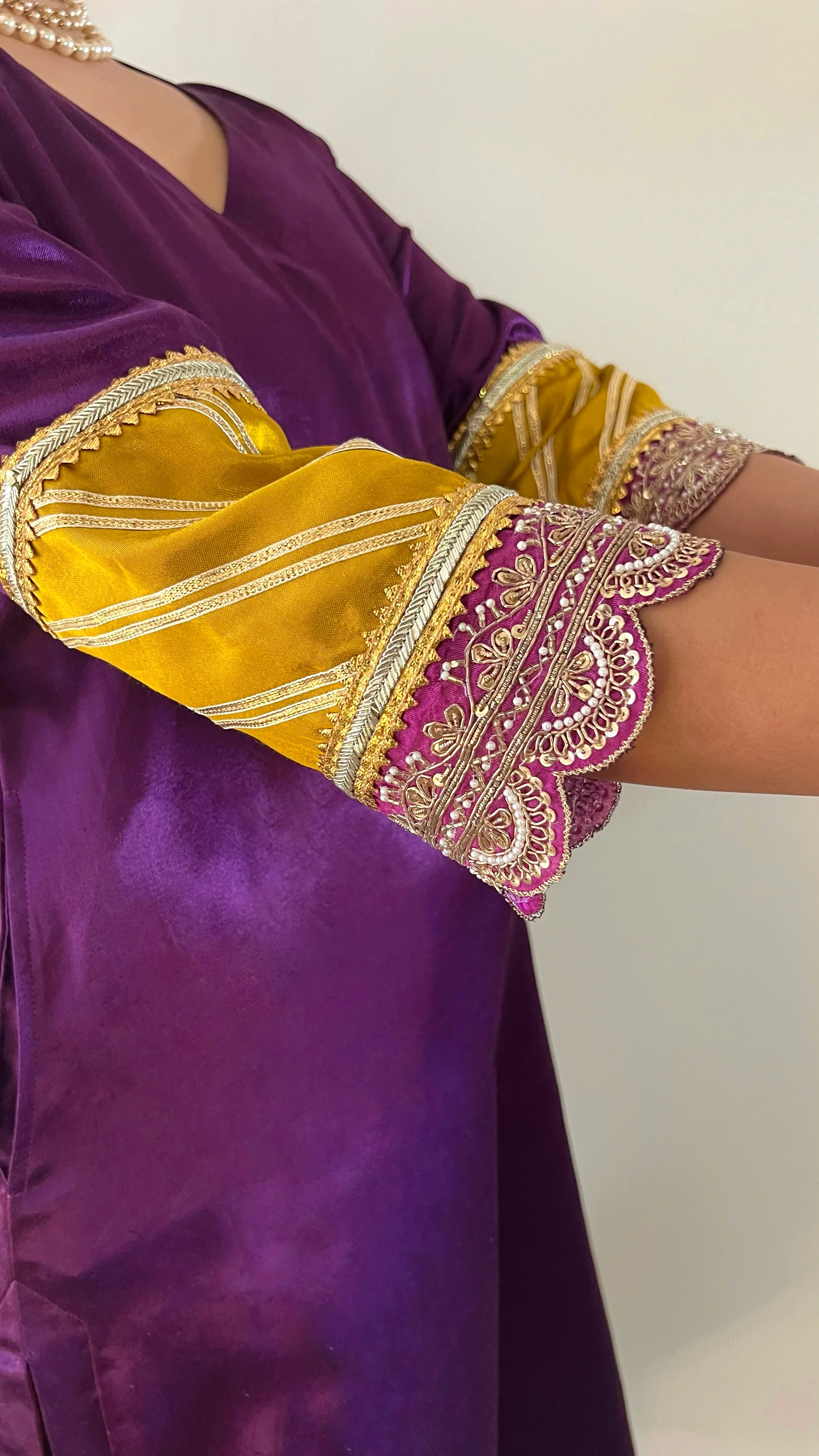 Kainaat x Tyohaar | Moonlight Purple Mashru Silk A-Line Kurta with Embroidered Sleeves | Coords or Only Kurta - Image 19