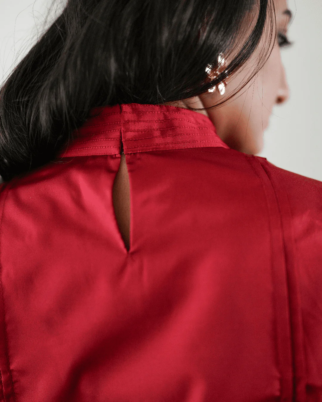 Barkha x Tyohaar | Red A-Line Art Silk V Neck Kurta with Detailing | Coords or Only Kurta - Image 8