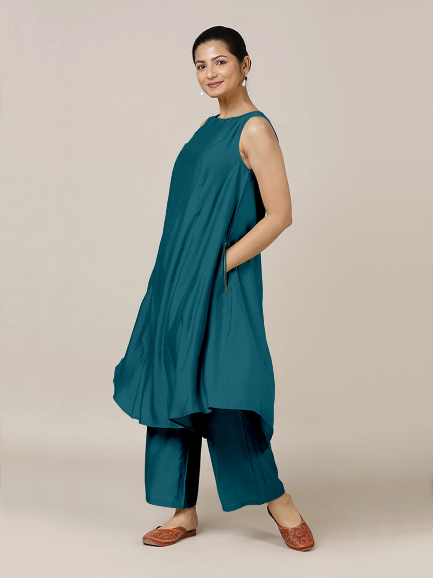 Anoki x Rozaana | A Line Kurta in Crystal Teal with Thread Work | Coords or Only Kurta - Image 4