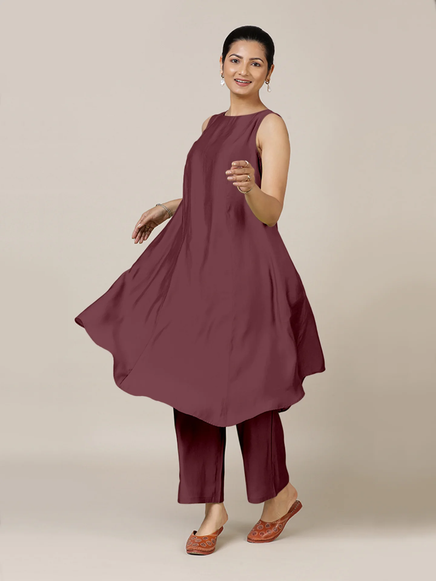 Anoki x Rozaana | A Line Kurta in Deep Maroon with Thread Work | Coords or Only Kurta - Image 5