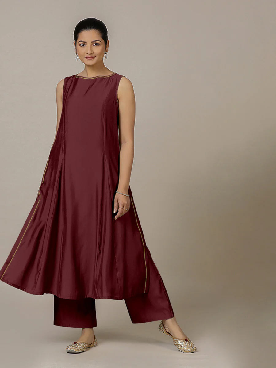 Sarah x Rozaana | A Line Kurta in Deep Maroon with Thread Work | Coords or Only Kurta - Image 10