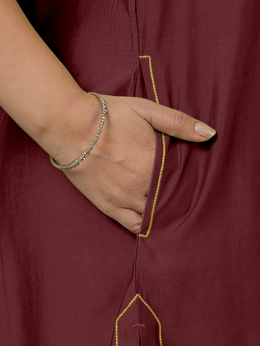 Sarah x Rozaana | A Line Kurta in Deep Maroon with Thread Work | Coords or Only Kurta - Image 4
