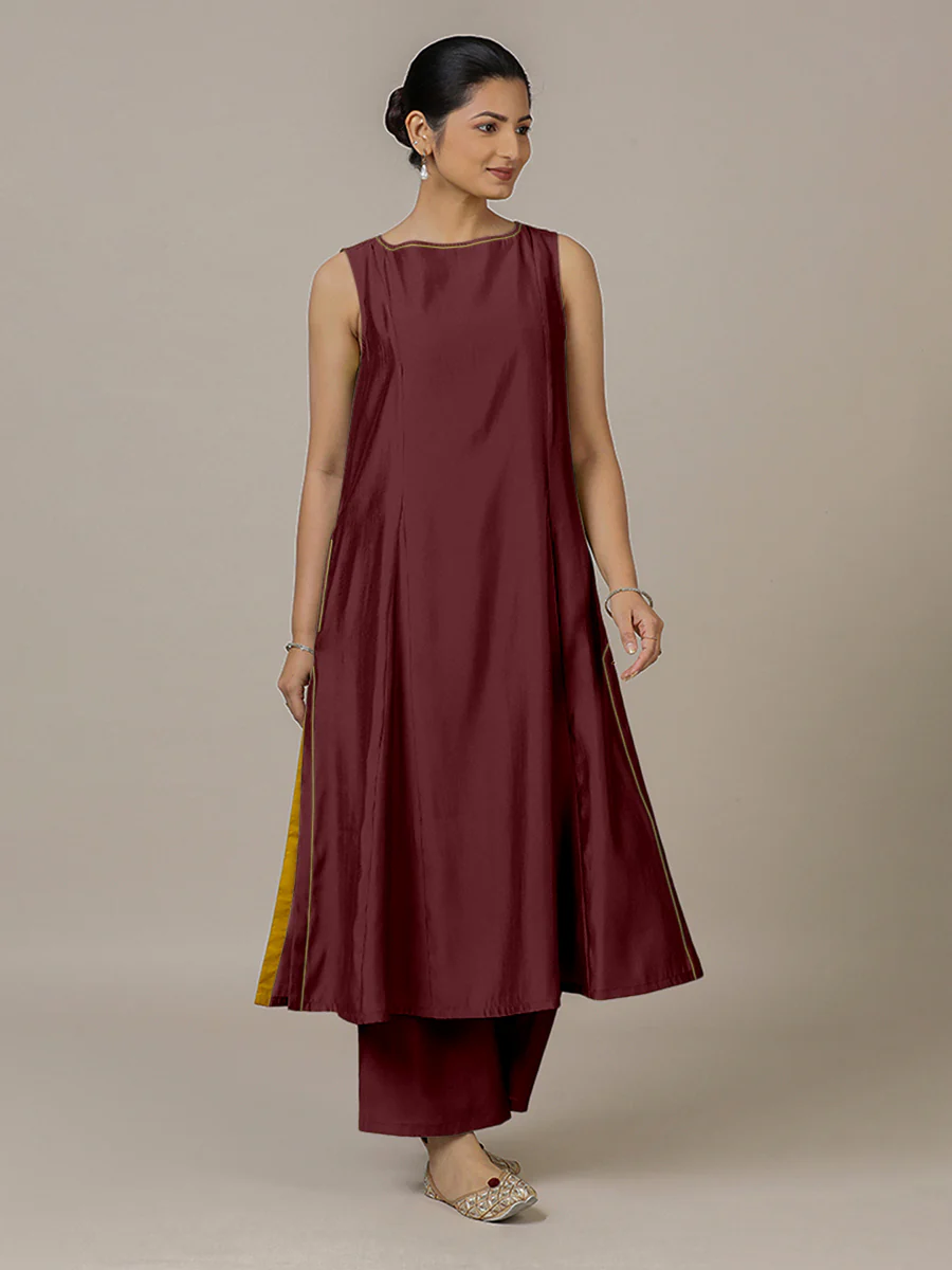 Sarah x Rozaana | A Line Kurta in Deep Maroon with Thread Work | Coords or Only Kurta - Image 7