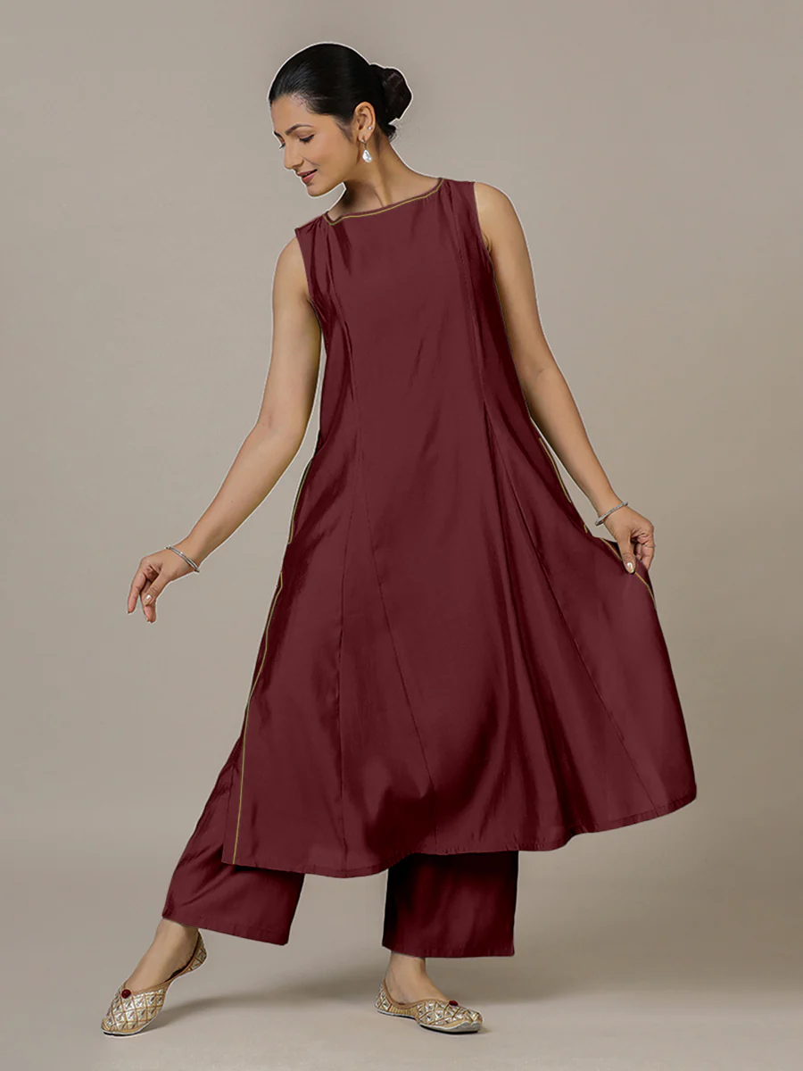Sarah x Rozaana | A Line Kurta in Deep Maroon with Thread Work | Coords or Only Kurta - Image 9