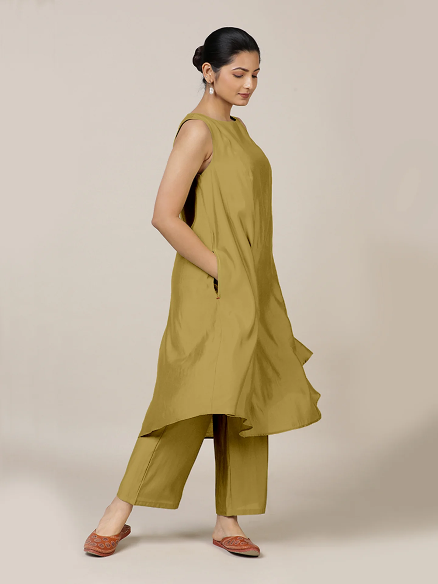 Anoki x Rozaana | A Line Kurta in Dijon Mustard with Thread Work | Coords or Only Kurta - Image 4