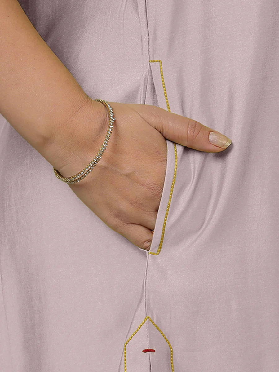Sarah x Rozaana | A Line Kurta in Lilac with Thread Work | Coords or Only Kurta - Image 4