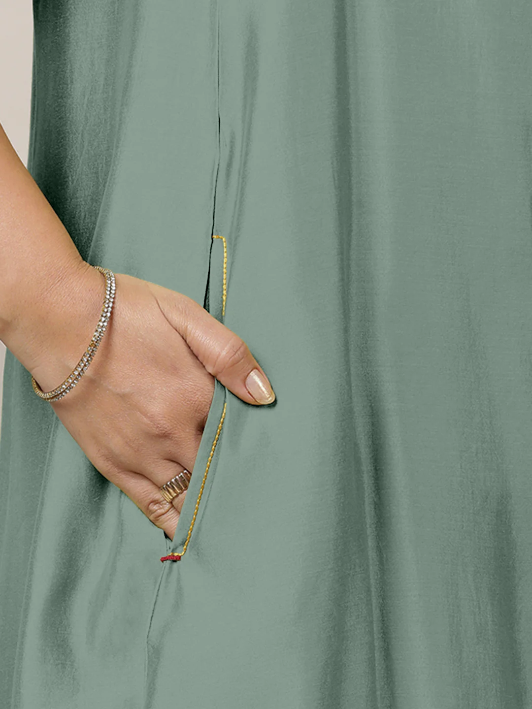 Anoki x Rozaana | A Line Kurta in Mint Green with Thread Work | Coords or Only Kurta - Image 3