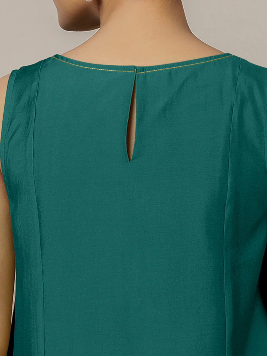Sarah x Rozaana | A Line Kurta in Peacock Green with Thread Work | Coords or Only Kurta - Image 3