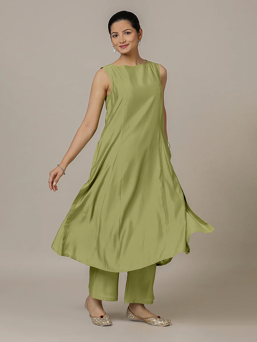 Sarah x Rozaana | A Line Kurta in Pista Green with Thread Work | Coords or Only Kurta - Image 6
